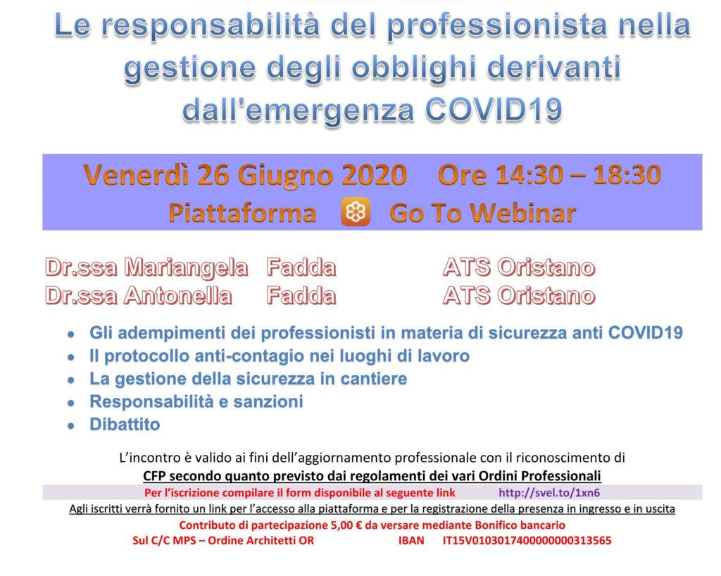 Seminario Responsabilità del Professionista nella gestione degli obblighi derivanti dall’emergenza COVID-19